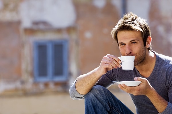 Single man drinking a coffee