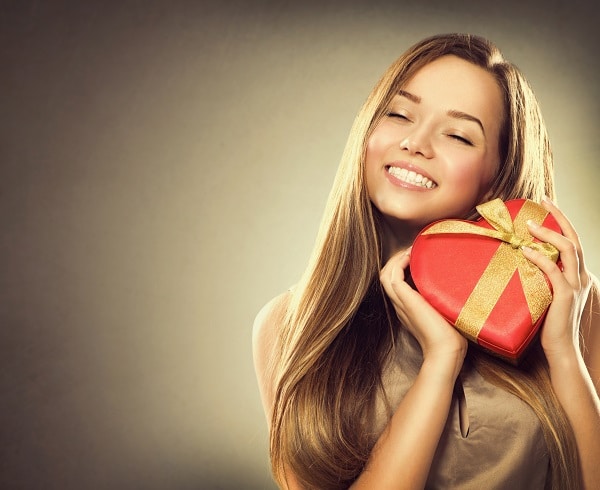 Woman holding valentines gift